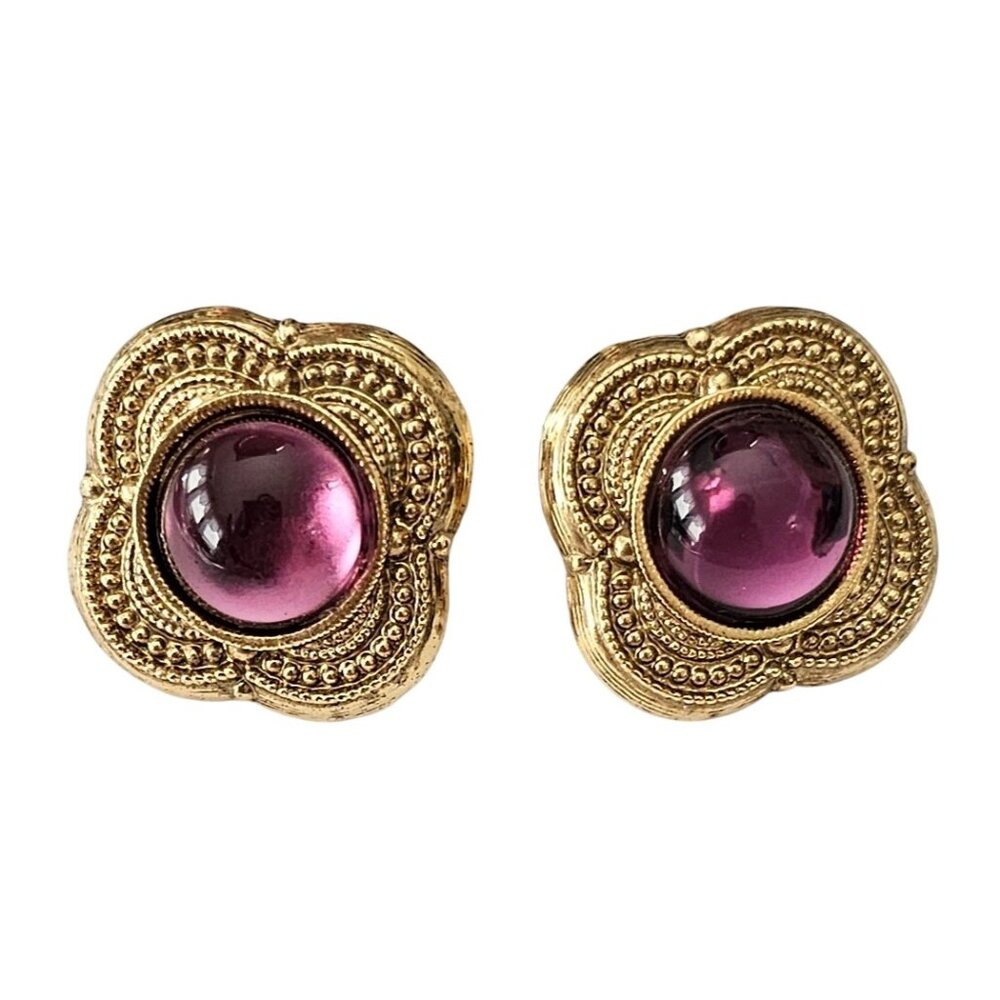 1928 Brand Pink Purple Lucite Cab Maltese Cross Post Earrings J200